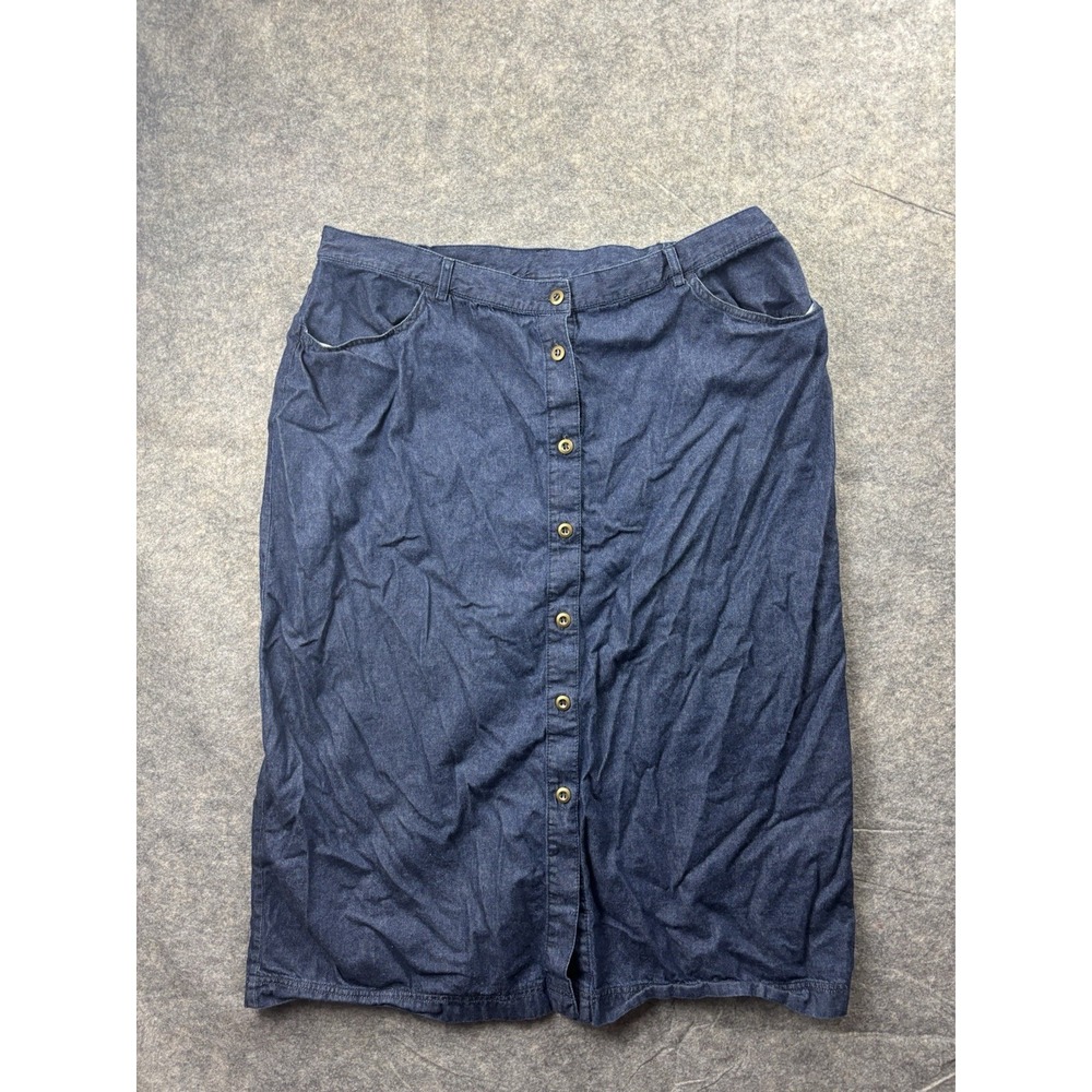 Allison Daley Denim Midi Skirt Blue Button Plus Size 20W Granola Cottagecore VTG